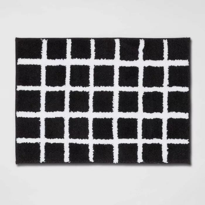 17"x24" Grid Cotton Bath Rug Black/White - Room Essentials™ | Target