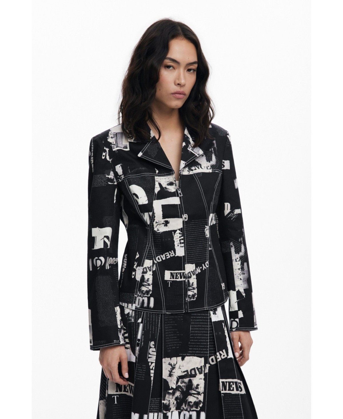 Desigual Women's Newspaper zipper blazer - Light gray | Macy's