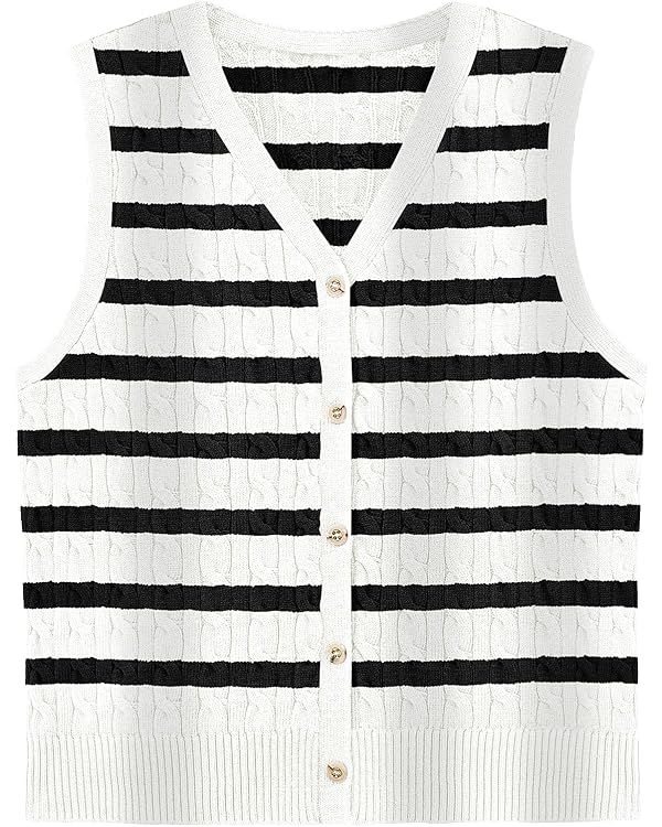 WIHOLL Sweater Vest for Women Cable Knit Cropped Tank Tops Button Up Sleeveless Cardigan Fall Out... | Amazon (US)