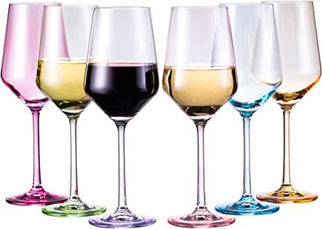 Colored Wine Glass Set, Large 12 oz Glasses Set of 6, Unique Italian Style Tall Stemmed for White... | Amazon (US)