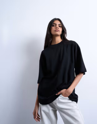 Topshop oversized drop shoulder tee in black | ASOS (Global)