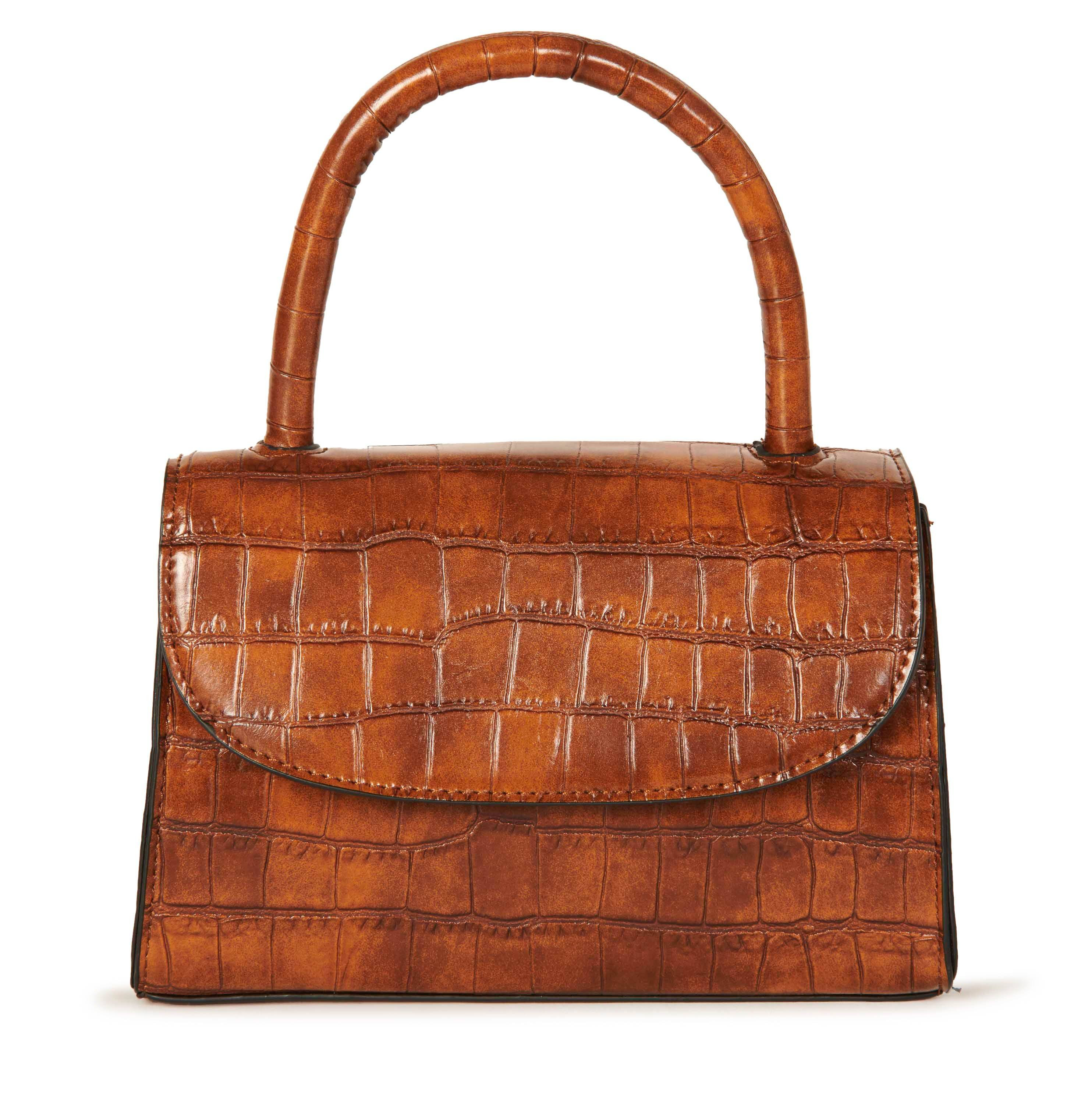 Crocodile Brown Mini Box Bag with Detachable Crossbody Strap (Brown / Leather) | Hypeach Boutique