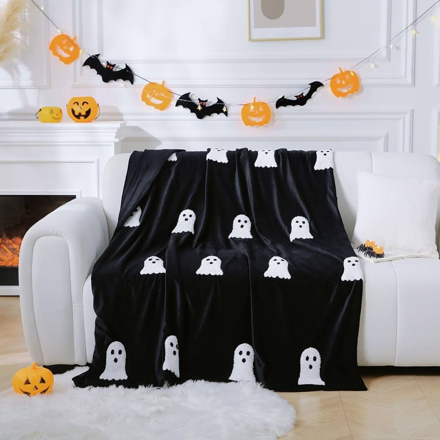 Halloween Ghost Throw Blanket 50x60, Ultra Soft Velvet All-Season Decorative Blankets with 3D Emb... | Amazon (US)