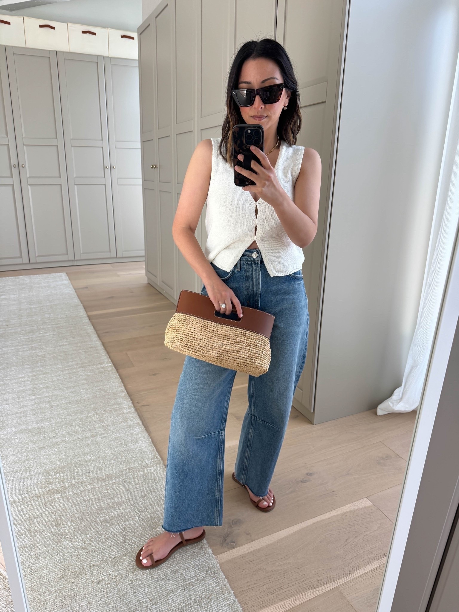 Citizens of Humanity Miro jeans in the regular length - I did have to cut these. This was is perfection, tho. Will take you through the whole year. 

Aritzia top small
Citizens of Humanity Miro jeans 24 - cut hems
Tkees Phoebe sandals 5
J.crew clutch
Celine sunglasses 
Electric Picks earrings
Electric Picks  bezel necklace 

Spring outfits 2026, petite style

#LTKootd #LTKPetite #LTKmomlife
