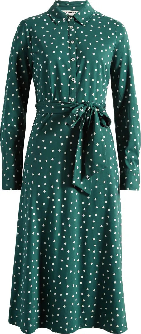 Boden Laura Polka Dot Long Sleeve Jersey Midi Dress | Nordstrom | Nordstrom
