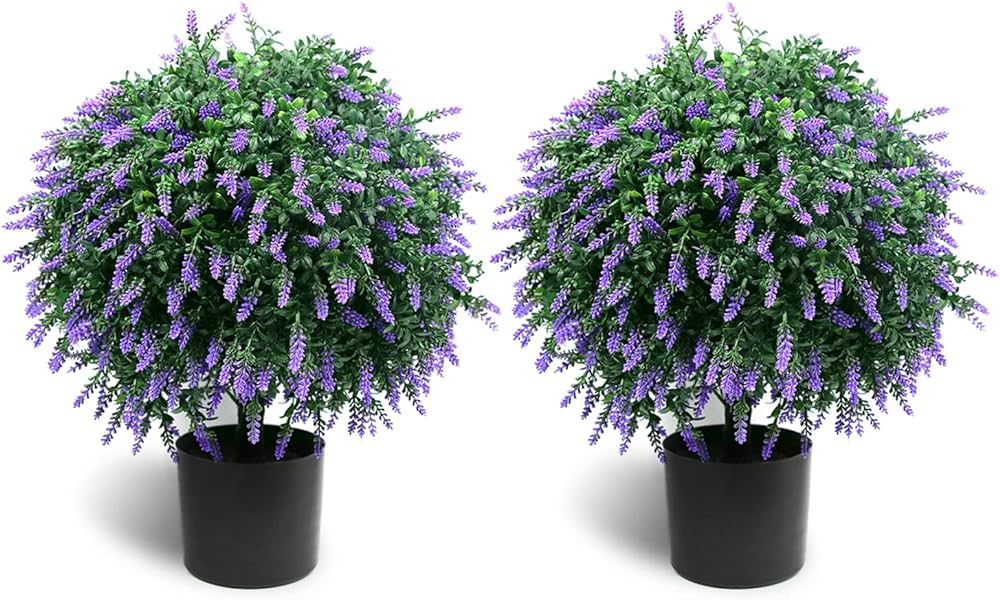 Sunnyglade 21.6” Tall Artificial Lavender Topiary Ball Tree Set of 2 Pack Potted Bushes UV Resi... | Amazon (US)