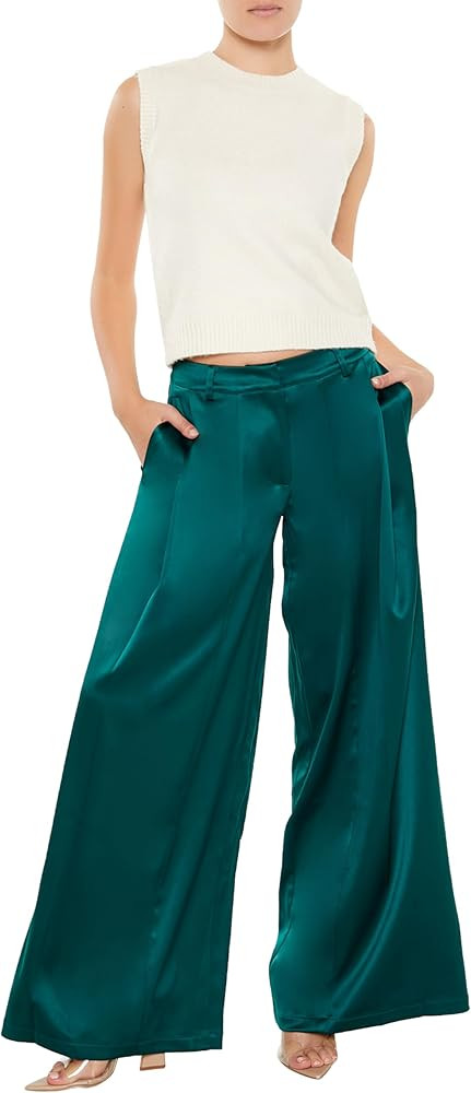 Forever 21 Womens Satin Trouser Pants | Amazon (US)