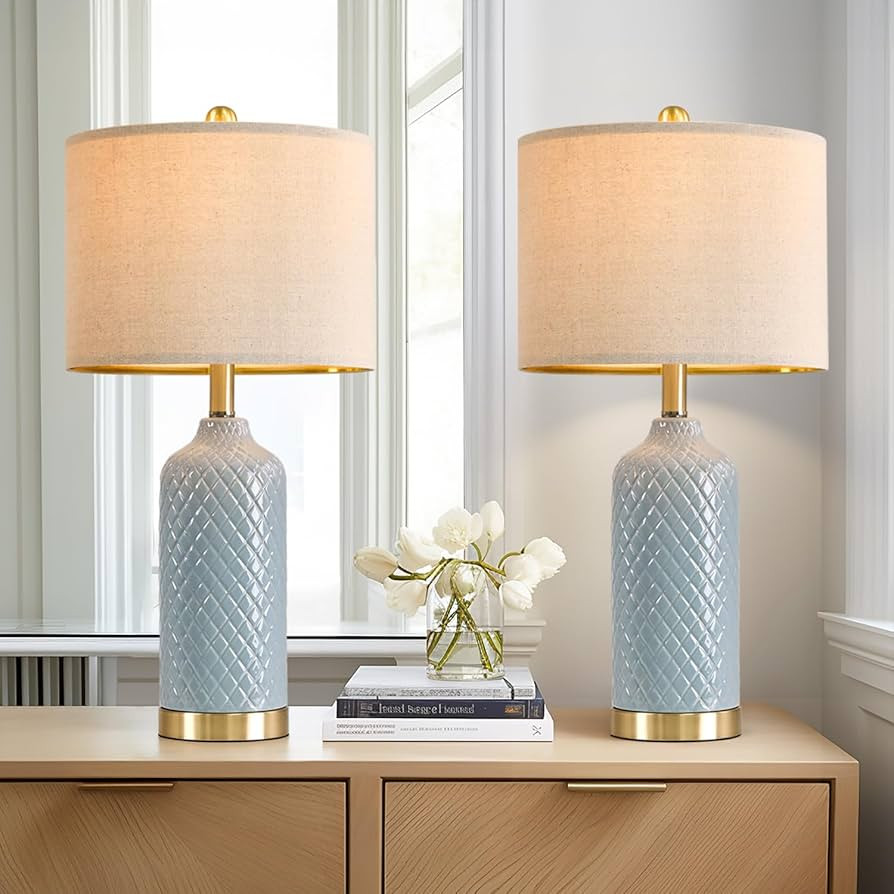 24.25" Table Lamps Set of 2 Modern Ceramic Blue Lamps for Living Room Farmhouse Bedside Lamps Boh... | Amazon (US)