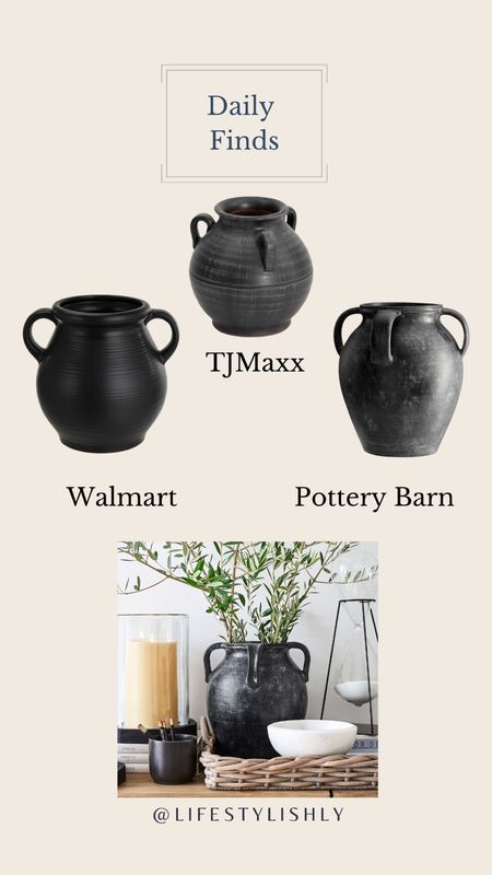 Get the look three black vases at different price points from Walmart, TJ Maxx in Pottery Barn