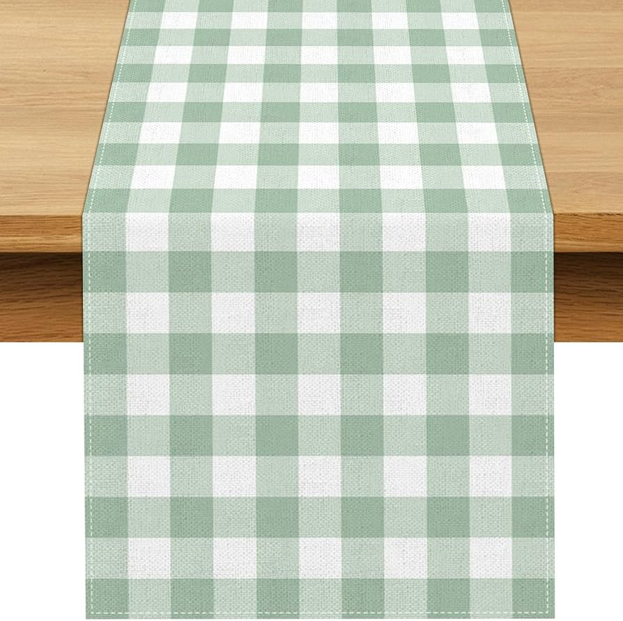 Sage Green Gingham Party Table Runner Green and White Checkered Plaid Decorations for Birthday Br... | Amazon (US)