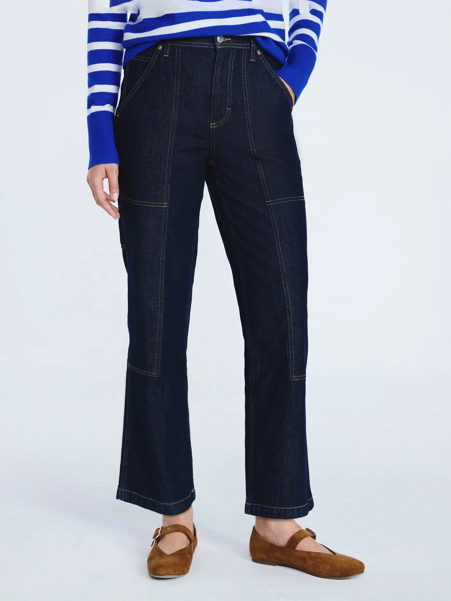 Free Assembly Women's Cropped Straight Leg Utility Jeans, 28” Inseam, Sizes XS-XXL | Walmart (US)