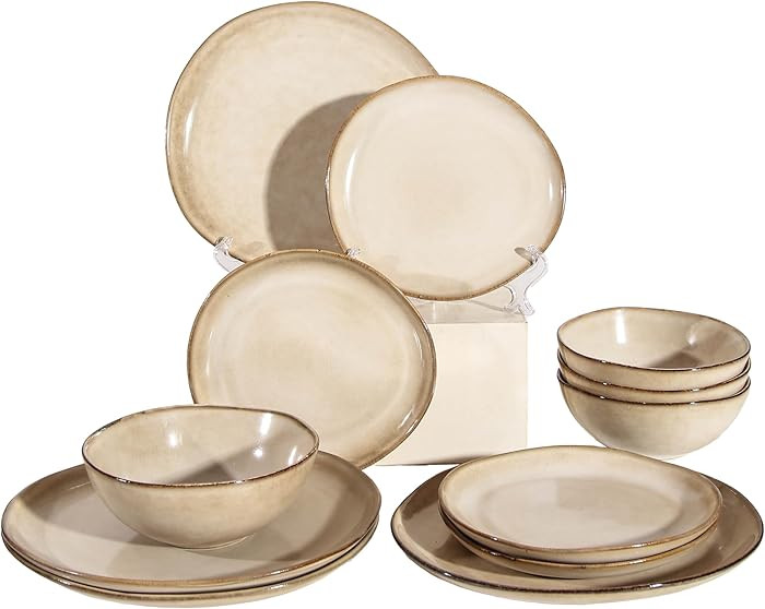 Decosignature 12-Piece Stoneware Dinnerware Set for 4 (Cream) | Amazon (US)
