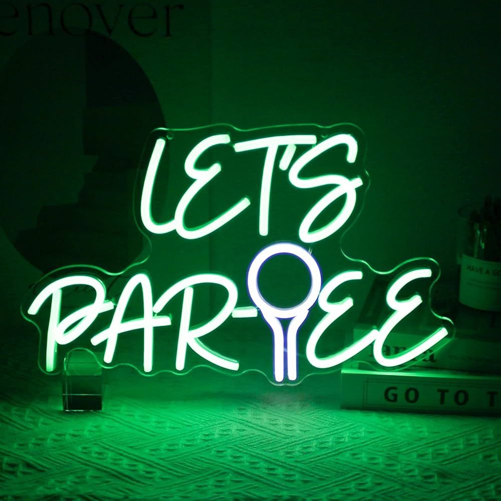 Let's Par Tee Neon Sign Golf Neon Signs for Wall Decor Green White LED Golf Ball Neon Light Dimma... | Amazon (US)