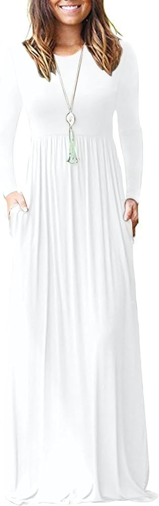 AUSELILY Women's Long Sleeve Dress Loose Plain Long Casual Maxi Dresses with Pockets 2026 New | Amazon (US)