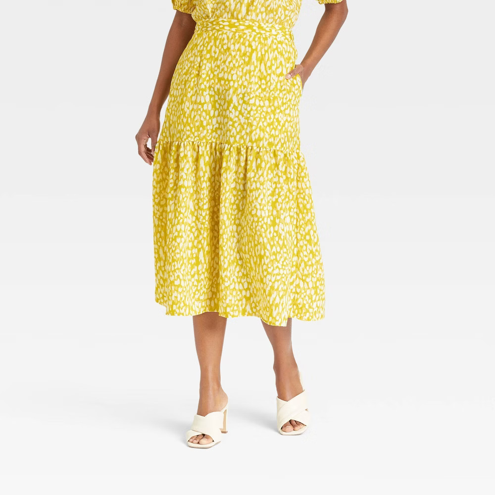 Women's Tiered Skirt - Who What Wear Yellow Leopard Print S | Target