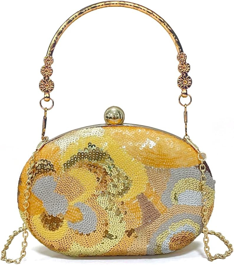 Women's Floral Sequin Clutch Purse, Sparkly Flower Evening Bag with Rhinestone Clasp | Amazon (US)