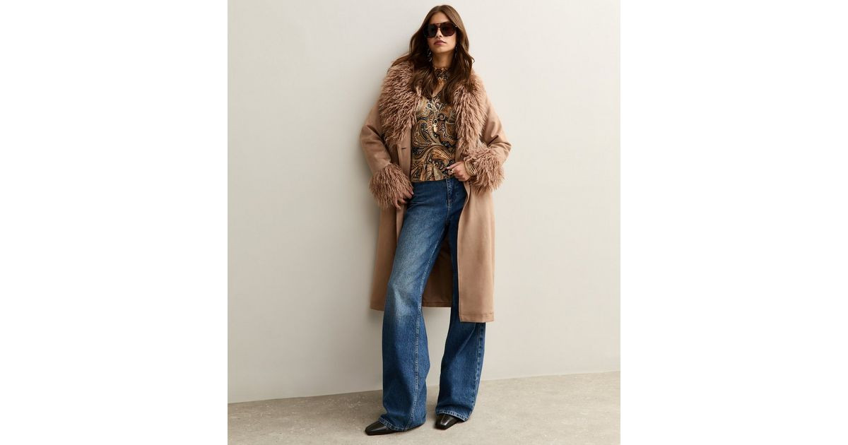 Mink Faux Fur Trimmed Faux Suede Coat | New Look | New Look (UK)