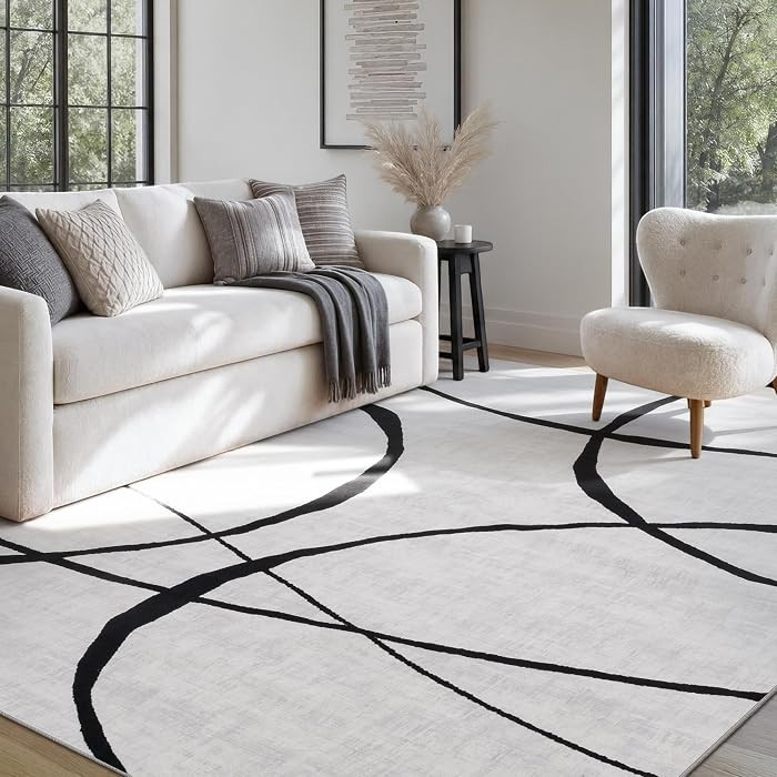 6x9 Washable Modern Abstract Black White Area Rug | Amazon (US)
