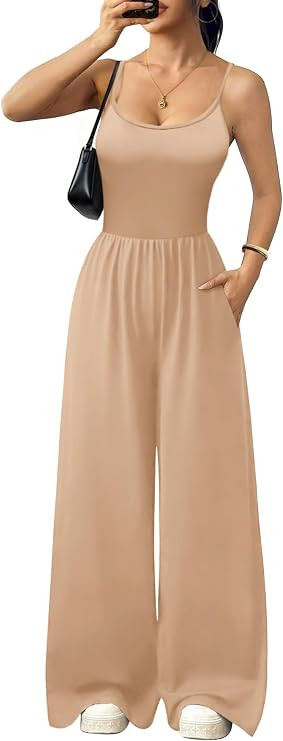 Ekouaer Jumpsuits for Women Sleeveless Spaghetti Strap Womens Jumpsuit One Piece Wide Leg Summer ... | Amazon (US)