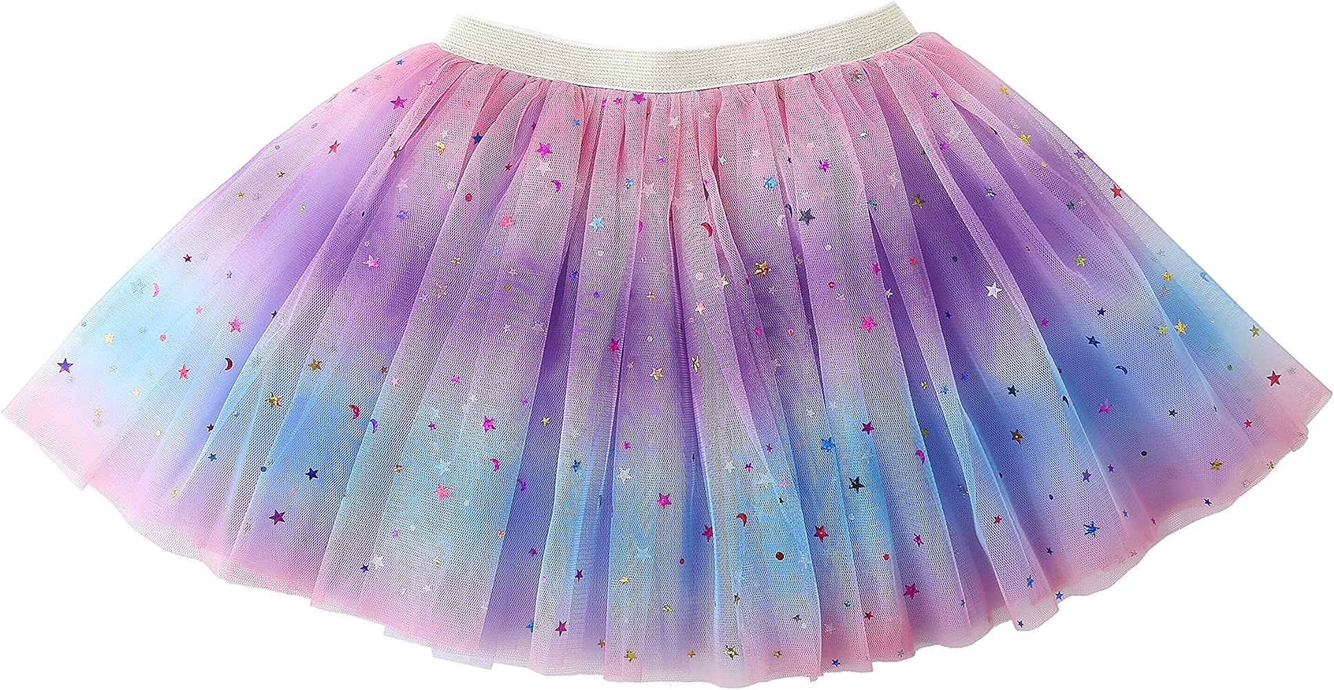 Jastore Girls Layered Rainbow Tutu Skirt Dance Dress Ruffle Tiered Clubwear | Amazon (US)