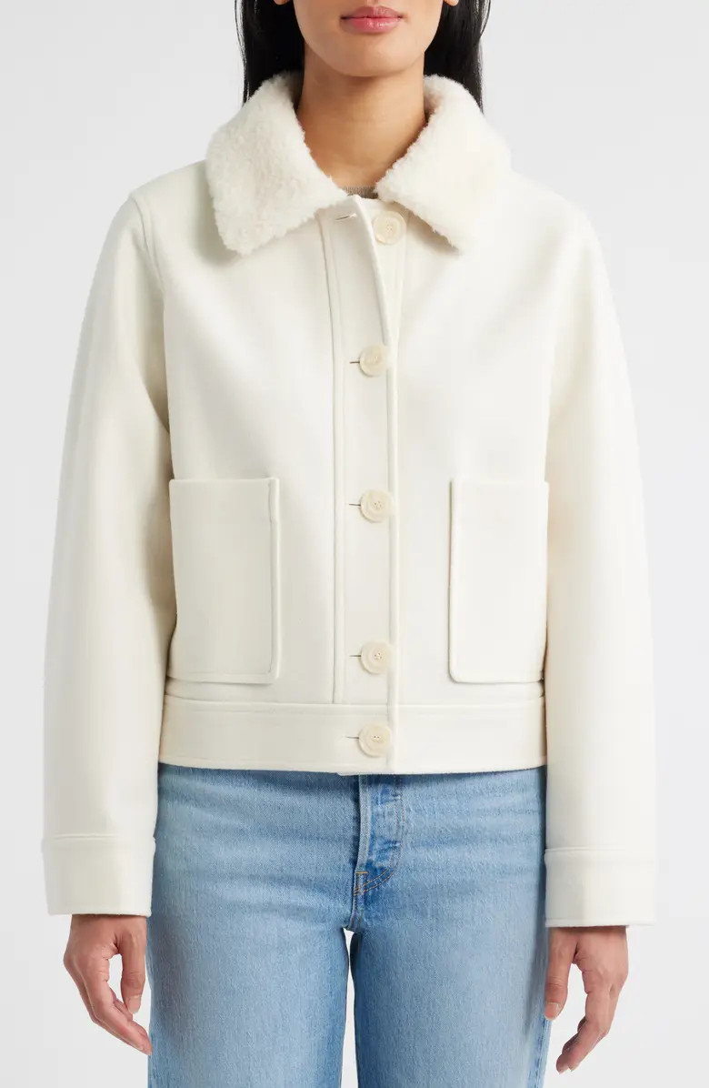 Sam Edelman Crop Jacket with Faux Shearling Collar | Nordstrom | Nordstrom