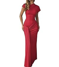 Mojessy Women Bodycon Maxi Dress Sexy Mock Neck Lace Up Bandage Ruched Short Sleeve Long Dress Co... | Amazon (US)