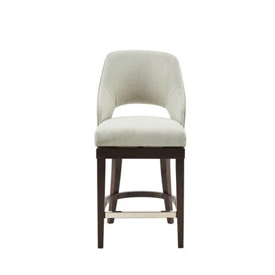 Counter Stool In Cream Upholstery With Swivel Function - Solid Wood Legs, Metal Plate Elegant Seat Legs Assurance | Wayfair North America