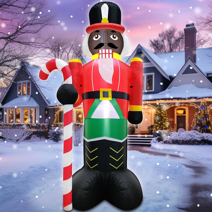 6Ft Height Christmas Inflatables Outdoor Decoration Black Nutcracker Holds Candy Cane with LED Li... | Amazon (US)