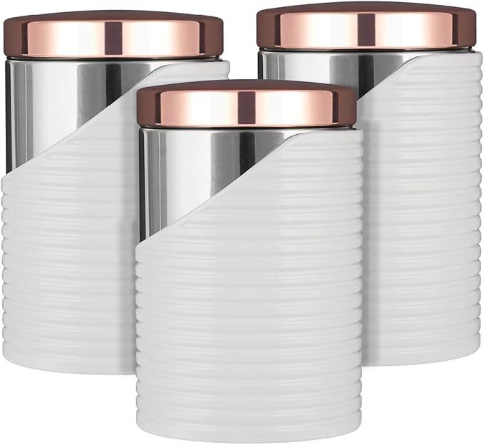 TOWER Linear T826001RW Canisters, Stainless Steel, White and Rose Gold, 11.6 x 11.6 x 17 cm, Set ... | Amazon (US)