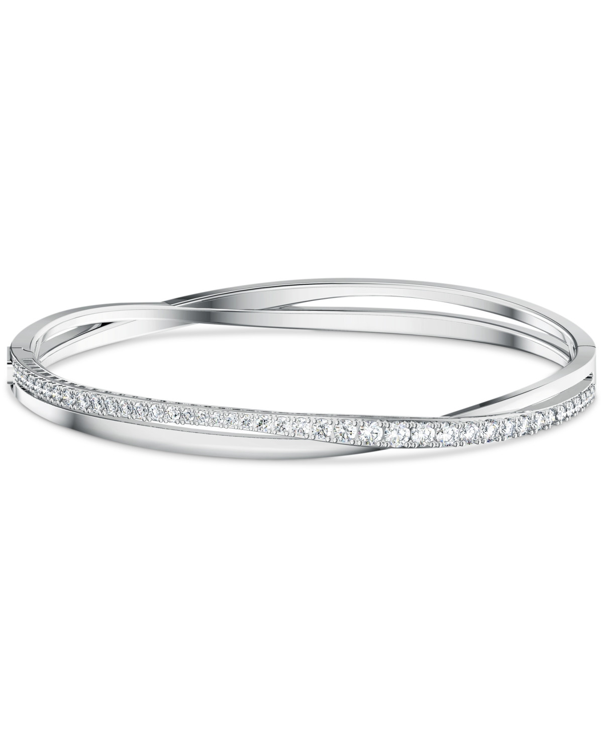 Swarovski Silver-Tone Pave Twisted Double-Row Bangle Bracelet | Macys (US)