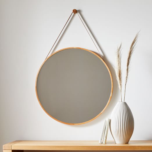 Modern Hanging Round Wall Mirror w/ Leather Strap | West Elm (US)