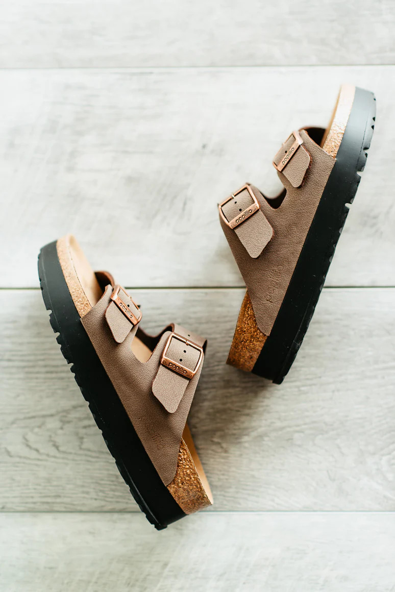Papillio by Birkenstock Arizona Platform Vegan Birkibuc Sandals for Women in Mocha | Glik's