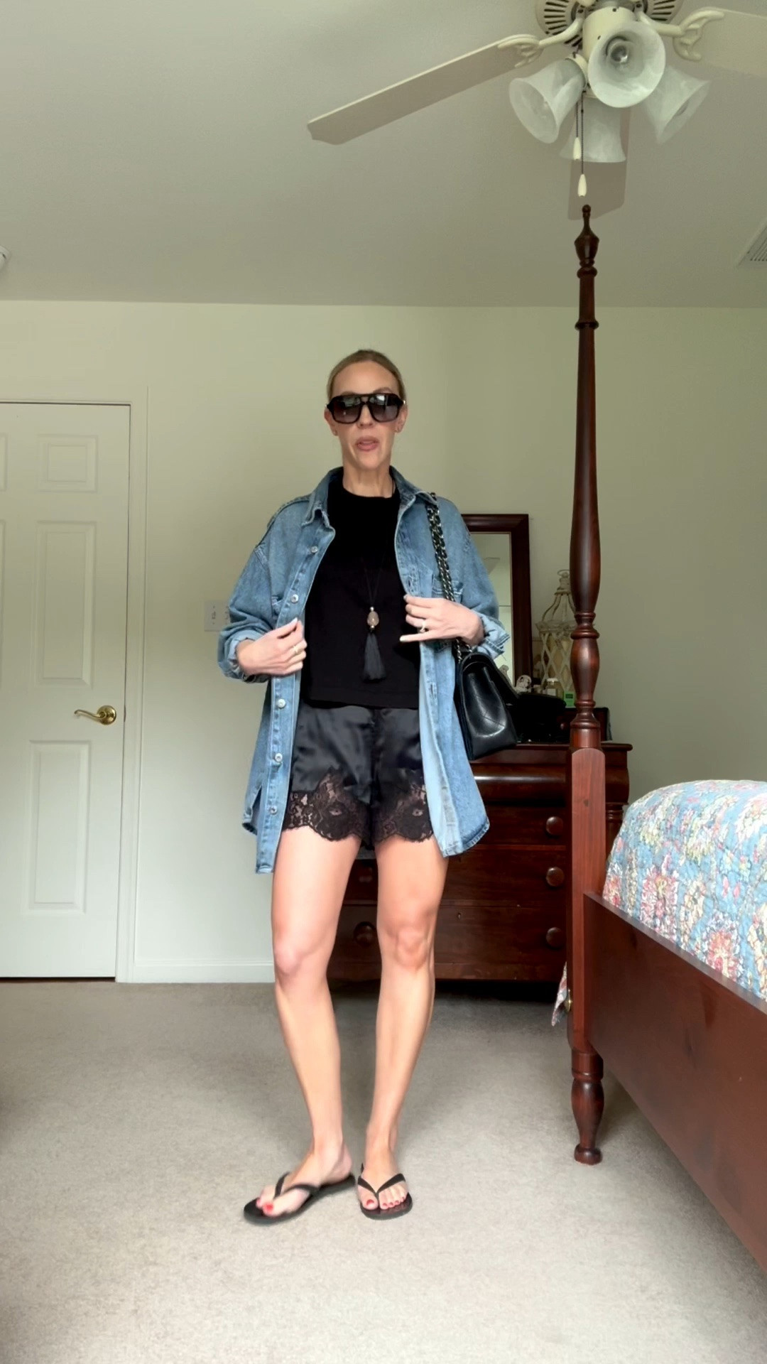 Styling silk lace shorts today with a cropped tee, oversized denim shirt and thong sandals

#LTKdayinmylife #LTKootd #LTKgrwm