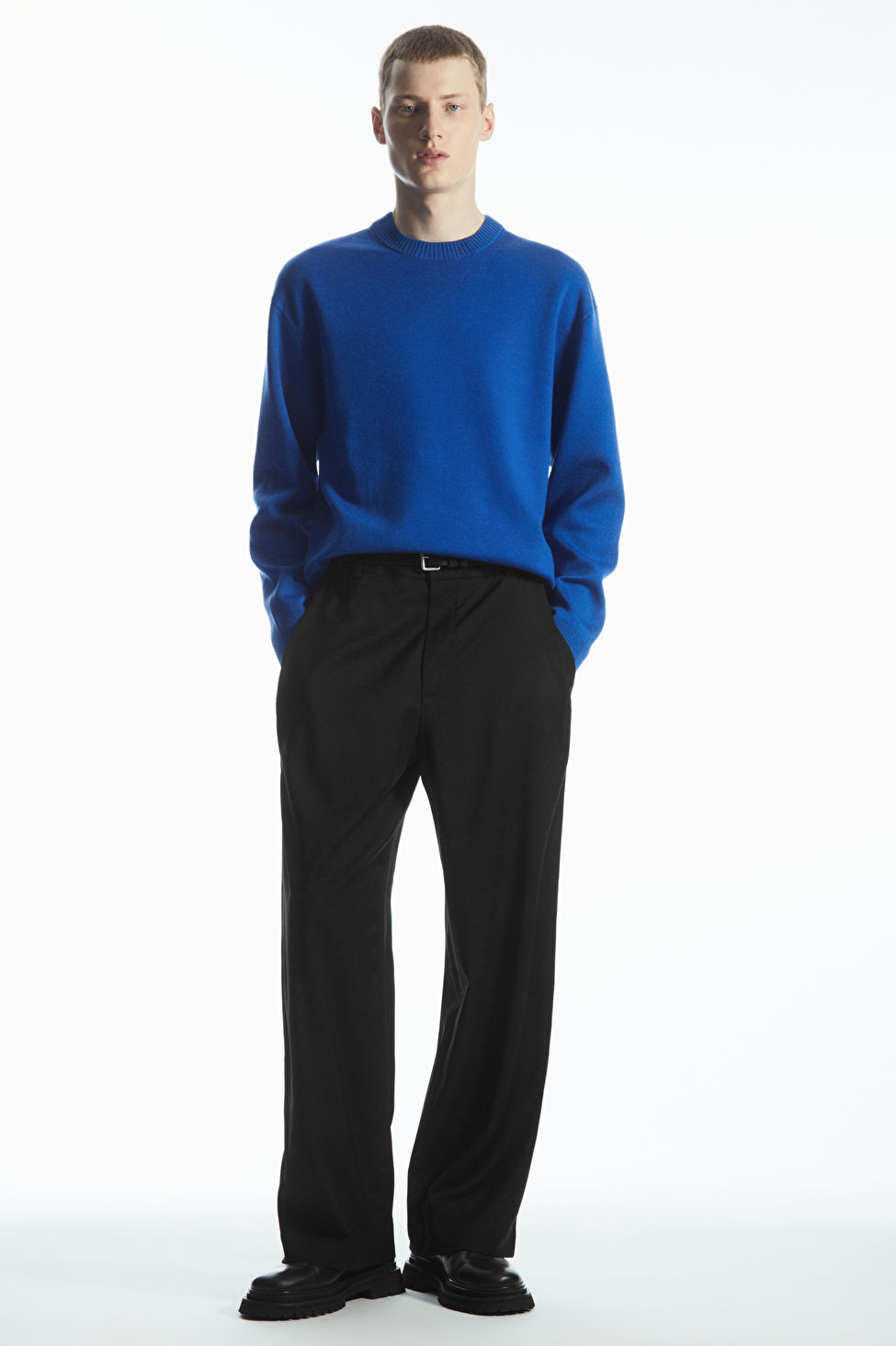 DOUBLE-FACED MERINO WOOL JUMPER - BLUE - COS | COS UK