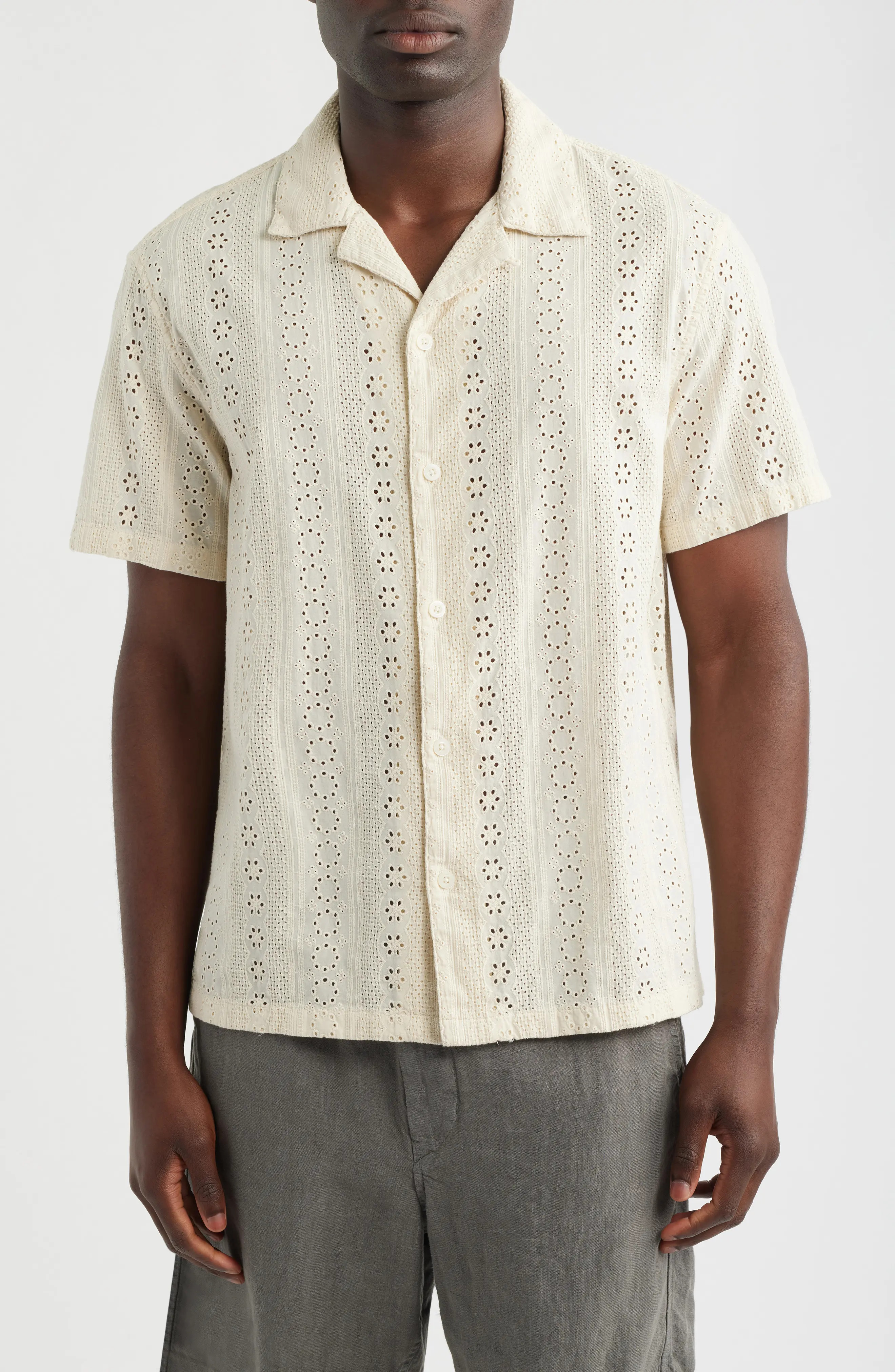 Short Sleeve Button-Up Shirt in Embroidered Cotton (Men) | Nordstrom | Nordstrom