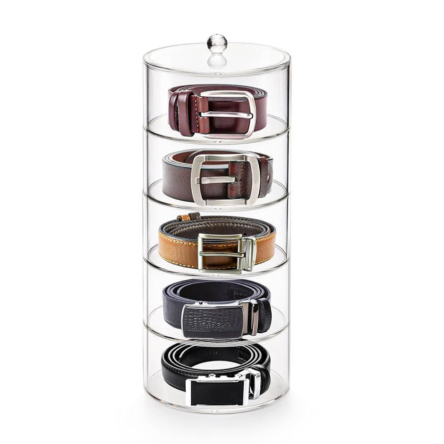 ZENFUN 5 Layers Acrylic Belt Organizer, Stackable Belt Storage Box Clear Display Case Vanity Orga... | Amazon (US)