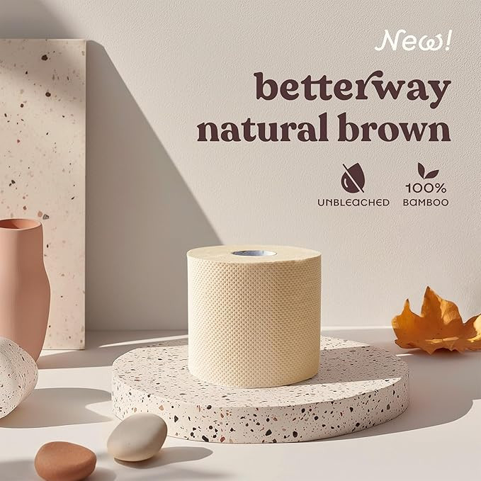 Betterway Unbleached Bamboo Toilet Paper Rolls - Eco-Friendly 3 Ply Toilet Tissue - 12 Double Rol... | Amazon (US)