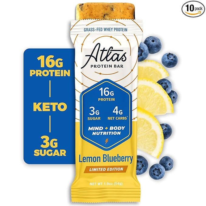 Atlas Mind + Body Keto Protein Bar - Lemon Blueberry Keto Bars - Low Carb Protein Bars - High Fib... | Amazon (US)