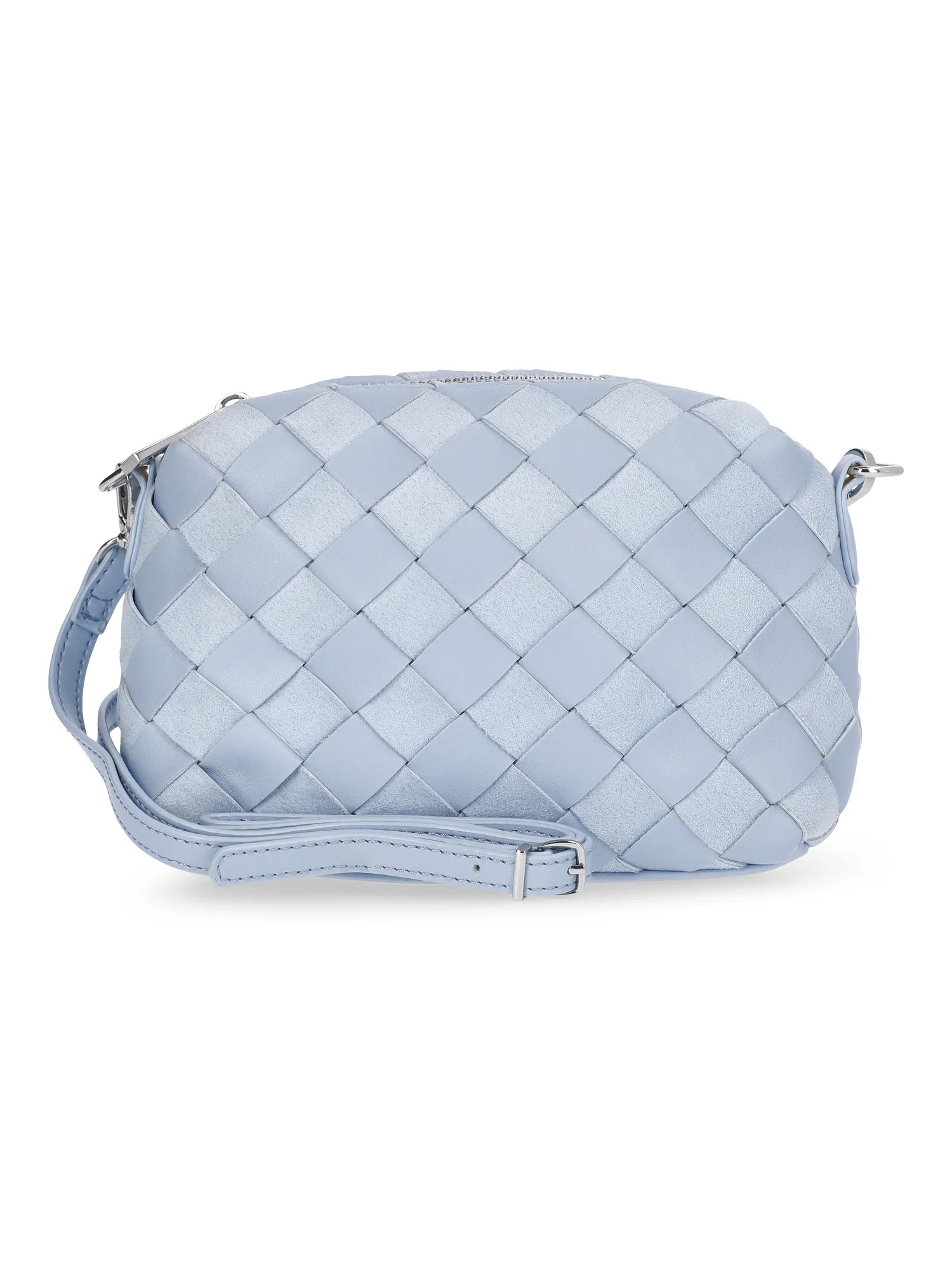 Time and Tru Women's Faux Leather and Suede Woven Camera Crossbody Bag, Blue | Walmart (US)