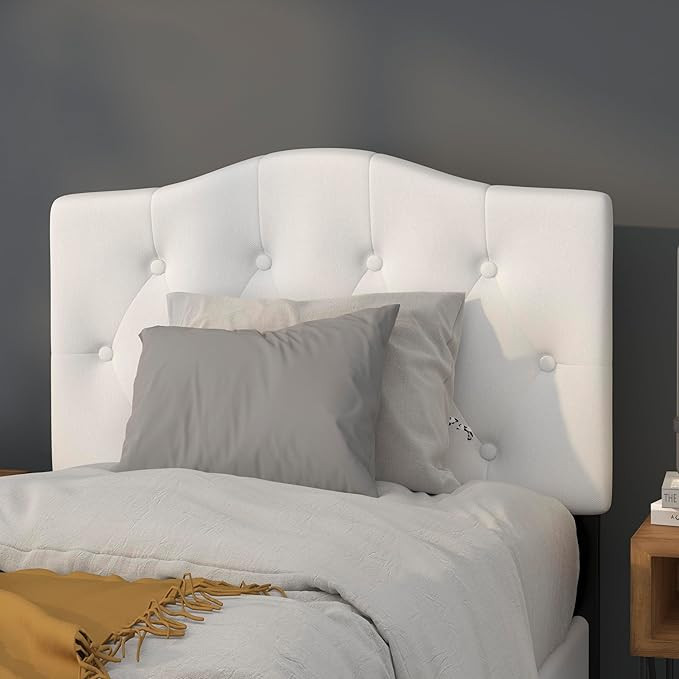 EMMA + OLIVER Tufted Upholstered Twin Size Headboard in White Fabric | Amazon (US)