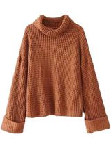'Retta' Cognac Ribbed Cropped Turtleneck Sweater | Goodnight Macaroon