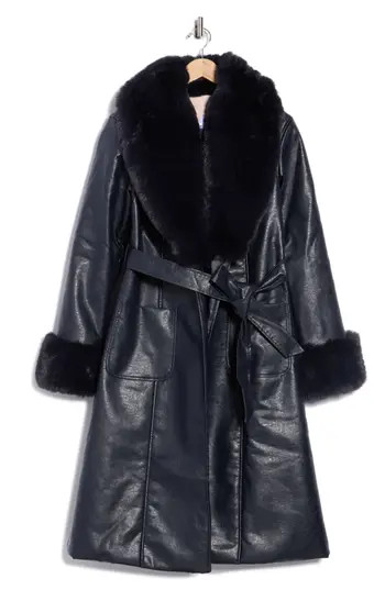 Hutch Stevie Faux Fur & Faux Leather Coat in Navy at Nordstrom Rack, Size Xx-Small | Nordstrom Rack