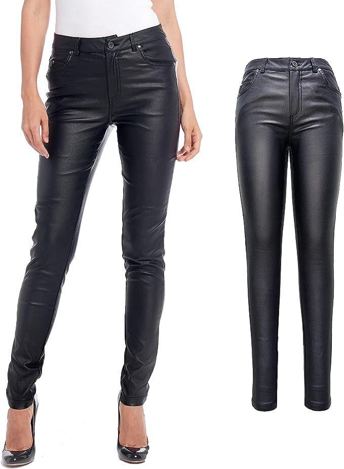 Womens Stretchy Jeggings, Faux Leather Legging Pants with Pockets, Regular and Plus Size | Amazon (US)