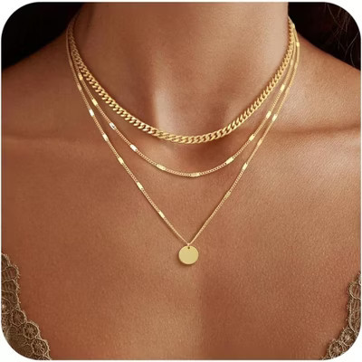 14K Gold Plated Layered Necklace Set - 5 Styles: Cuban/Snake/Paperclip/Twisted Chain | Target