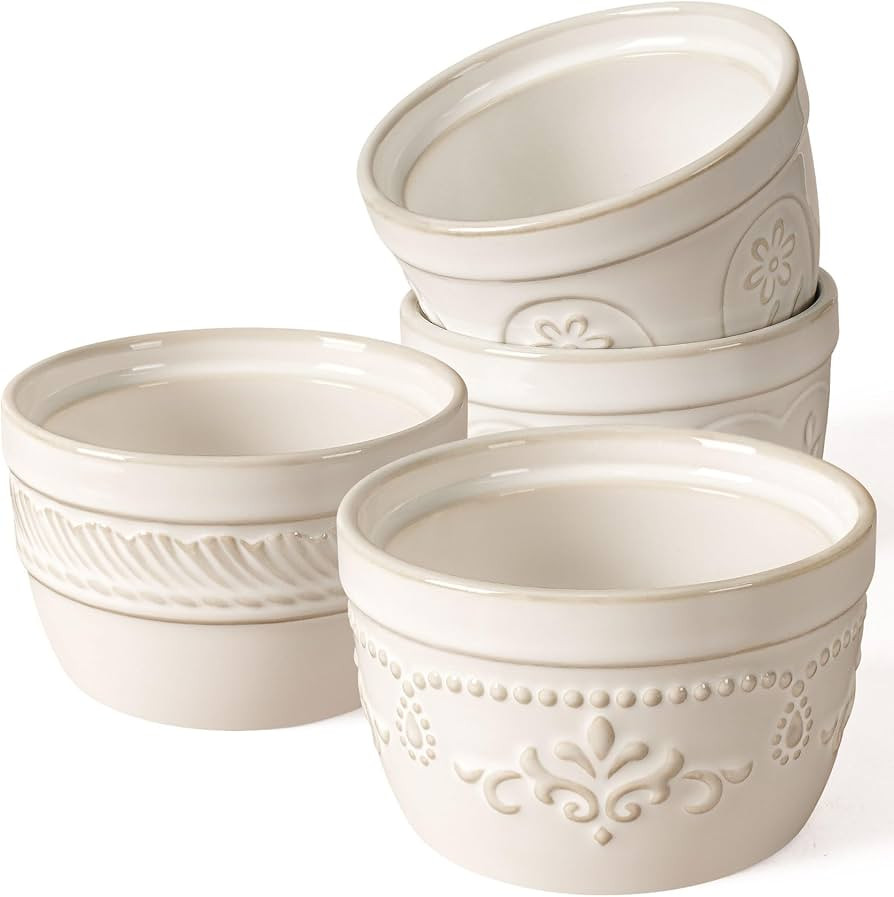 Artena Ramekins Oven Safe, Creme Brulee Ramekins, Embossed White Ceramic Ramiken, Souffle Pudding... | Amazon (US)
