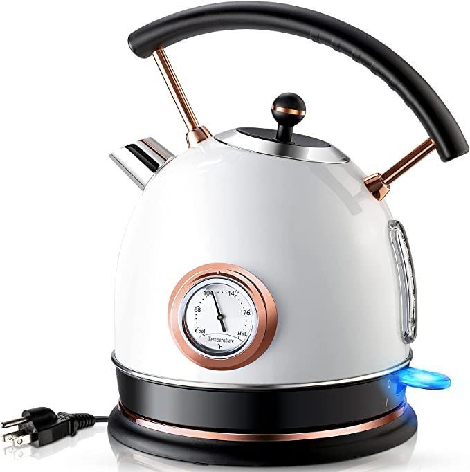 Pukomc Retro Electric Kettle Stainless Steel 1.8L Tea Kettle, Hot Water Boiler with Thermometer, ... | Amazon (US)