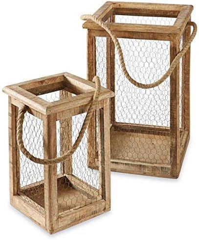 Mud Pie Chicken Wire Lantern Set, Brown | Amazon (US)