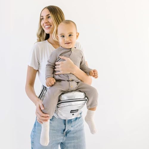 Tushbaby The Original Safety-Certified Hip Carrier for Babies & Toddlers: Machine Washable Child Waist Seat with Pocket Storage, As Seen on Shark Tank (23”-44” Waist, 0-3 yrs up to 45lbs) – Metallic | Amazon (US)