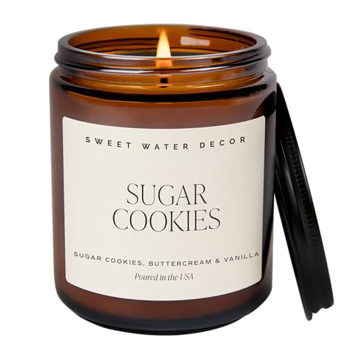 Sweet Water Decor Sugar Cookies Soy Candle - Buttercream Frosting, Vanilla, Sugar Cookie Scented for Home - Sweet Christmas Candle - 9oz Amber Jar + Black Lid, 40+ Hour Burn Time, Made in The USA | Amazon (US)