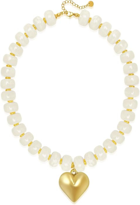 Resin Chunky Beaded Necklace for Women, Colorful Chunky Heart Necklace | Boho Beach Summer Jewelr... | Amazon (US)
